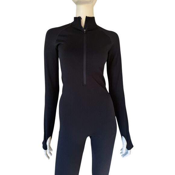 ASOS ribbed catsuit bodysuit 4505 seamless zip front all-in-one in black sz S - Picture 5 of 9